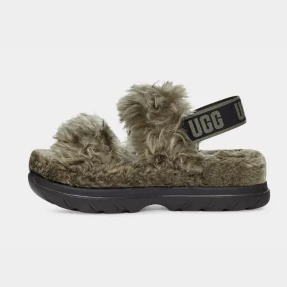 UGG Women's Fluff Sugar Burnt Olive Sandal - Picture 3 of 16